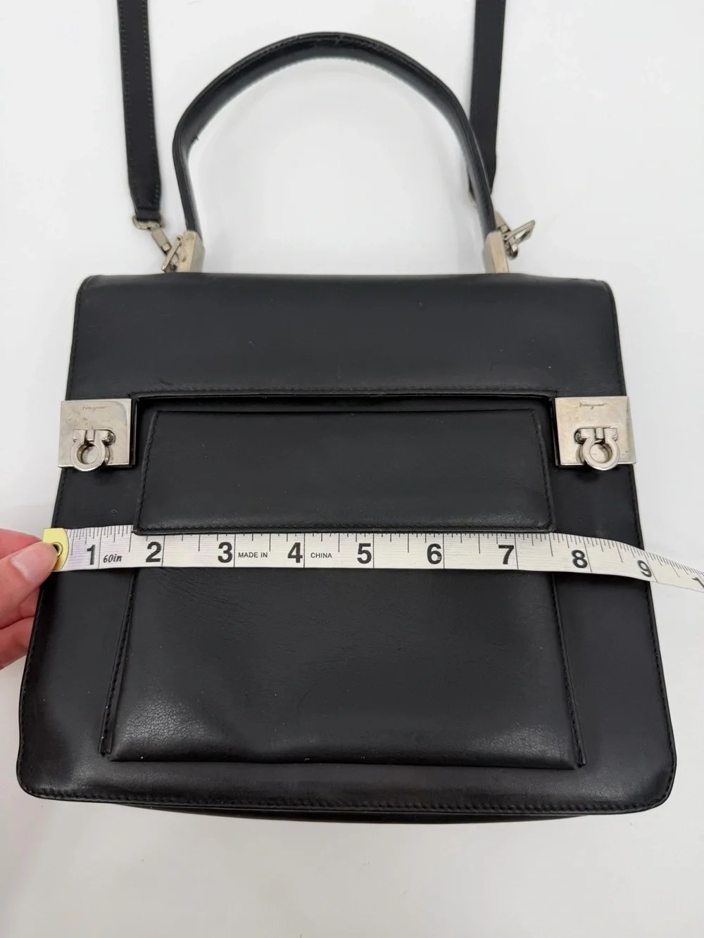 Vintage Salvatore Ferragamo Gancini Kelly Bag Black Leather Auth Papers